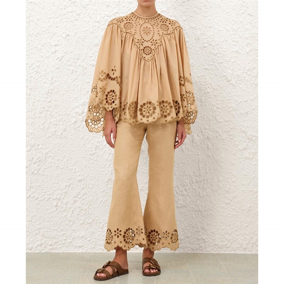 Zimmermann Awaken Embroidered Kick Flare Bukser, Straw 